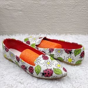 Neefs Bugs Life Lady Bug Theme White Red Pointed-Toe Slip On Ballerina Flat Shoe